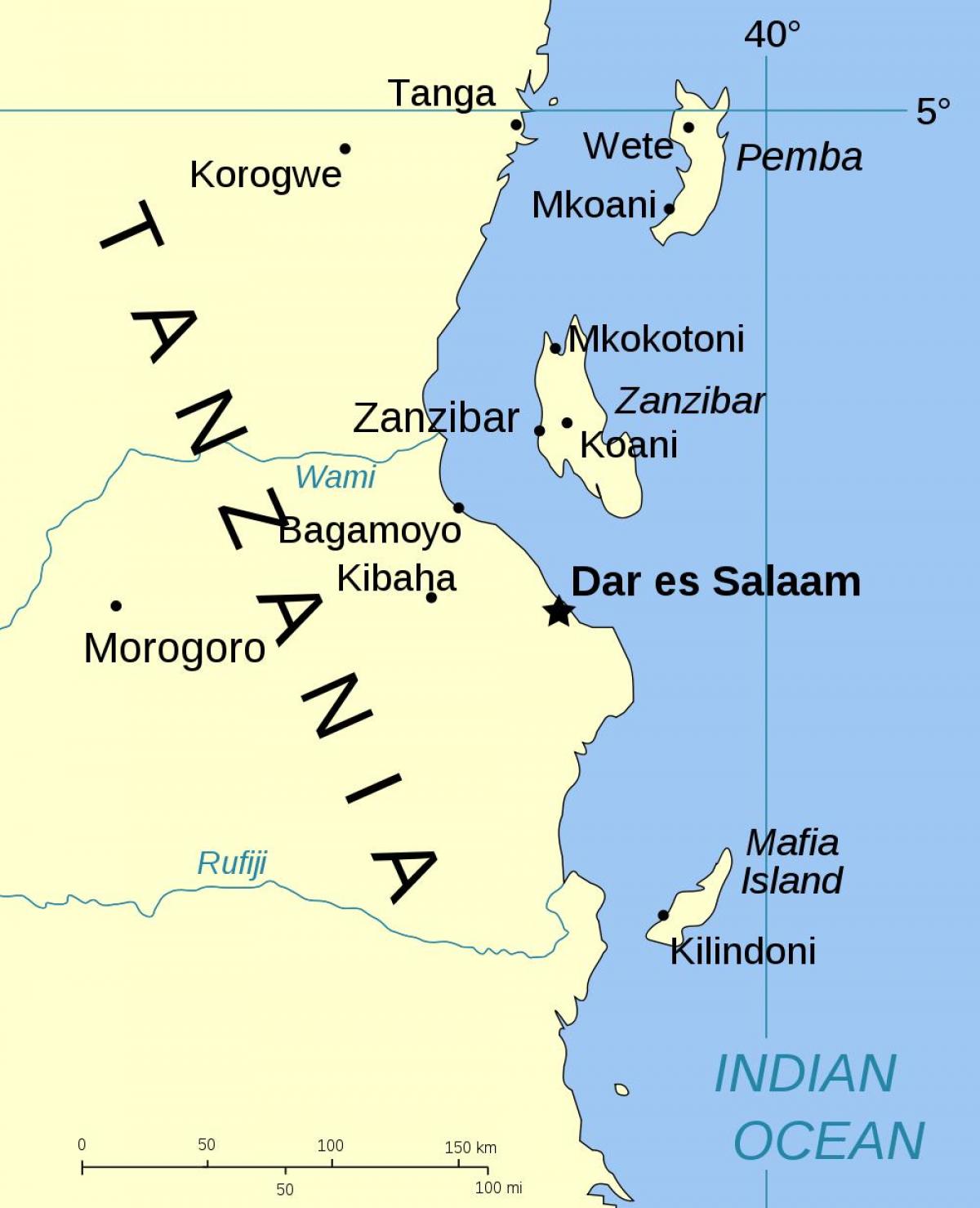 แทนซาเนียแผนที่หมู่เกาะ