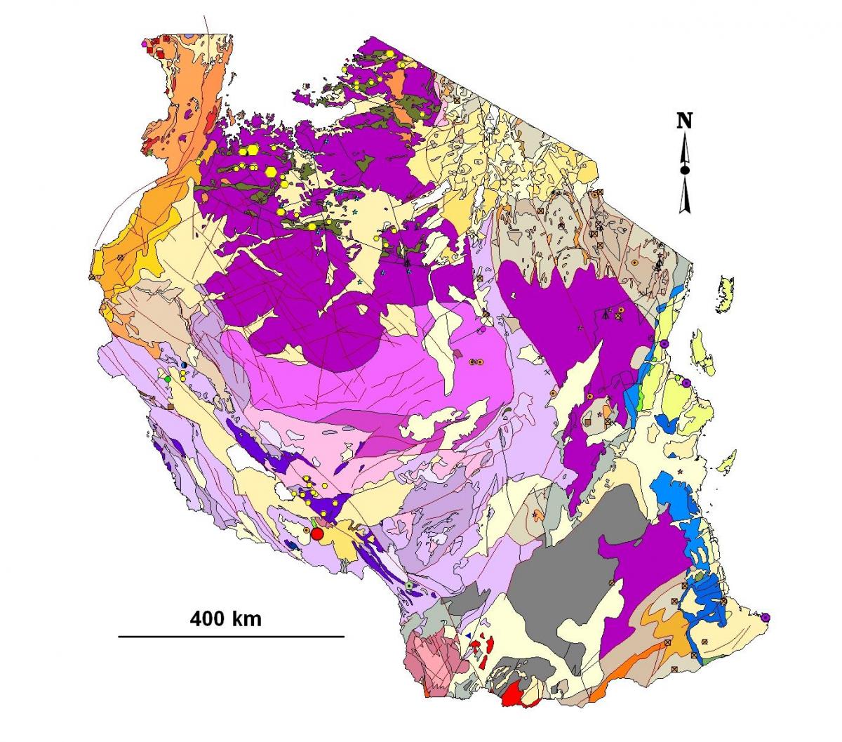 แผนที่ของแทนซาเนีย geological