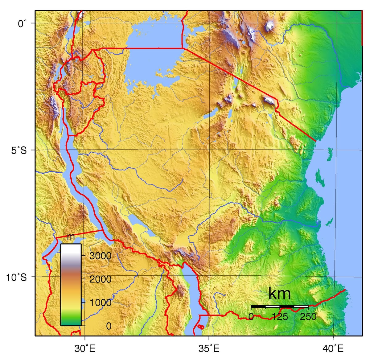 แทนซาเนีย topographic แผนที่