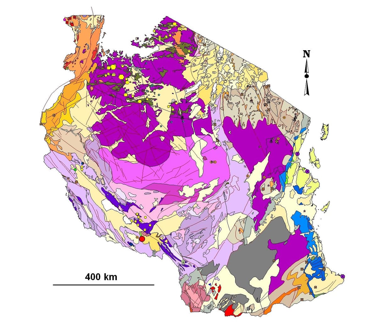 แผนที่ของแทนซาเนีย geological