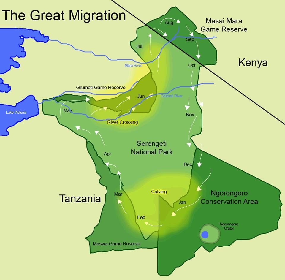 แผนที่ของแทนซาเนีย migration