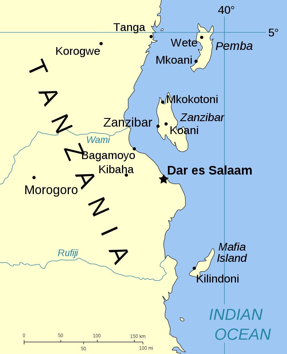 แทนซาเนียแผนที่หมู่เกาะ