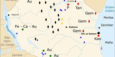 แผนที่ของแทนซาเนียงธรรมชาติทรัพยากร